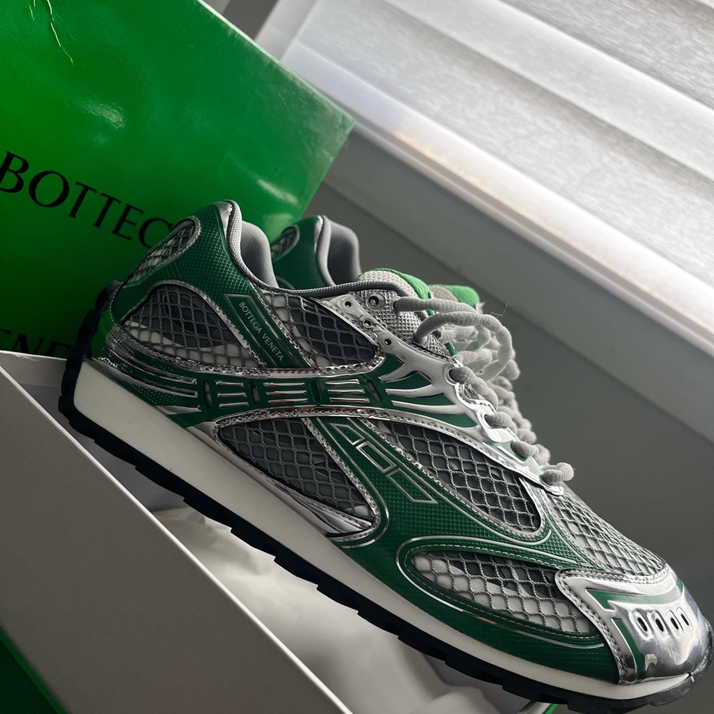 Bottega Veneta Green and Silver Athletic Shoes